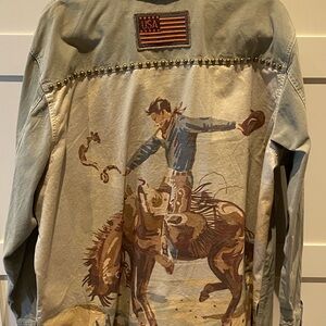 Double D Ranch Western Denim Jacket with Cowboy Print